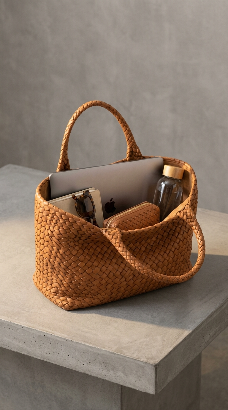 Woven Microfiber Leather Tote Bag – Spacious Carryall